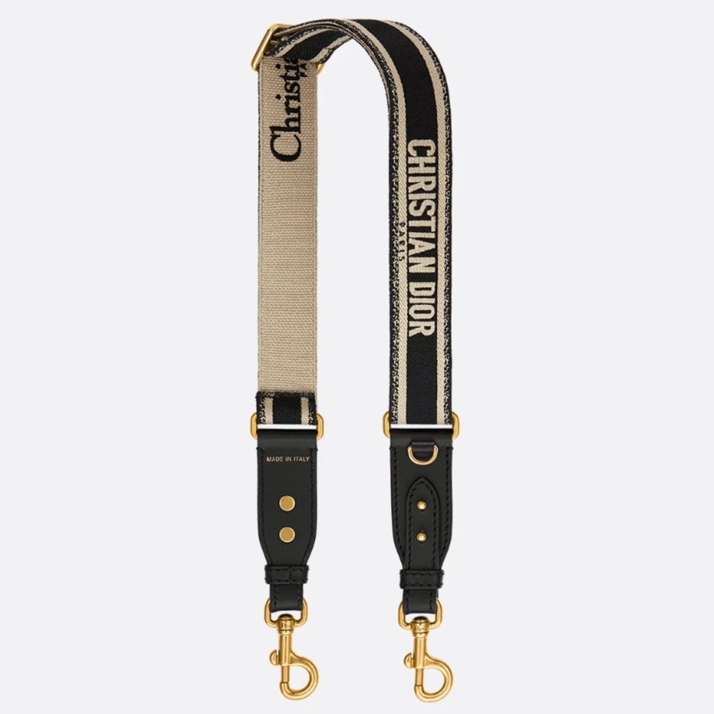 Dior Black and Cream Adjustable Shoulder Strap with Ring | Gold Metal | NWOT